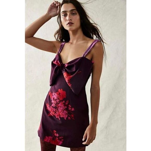Free People Tie A Bow Mini Dress Size L - Picture 1 of 7
